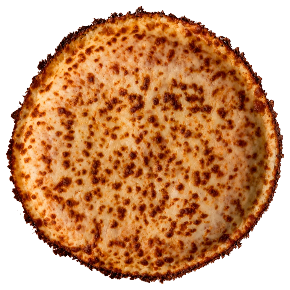 A nine-inch Cuban cheese pizza, seen from above